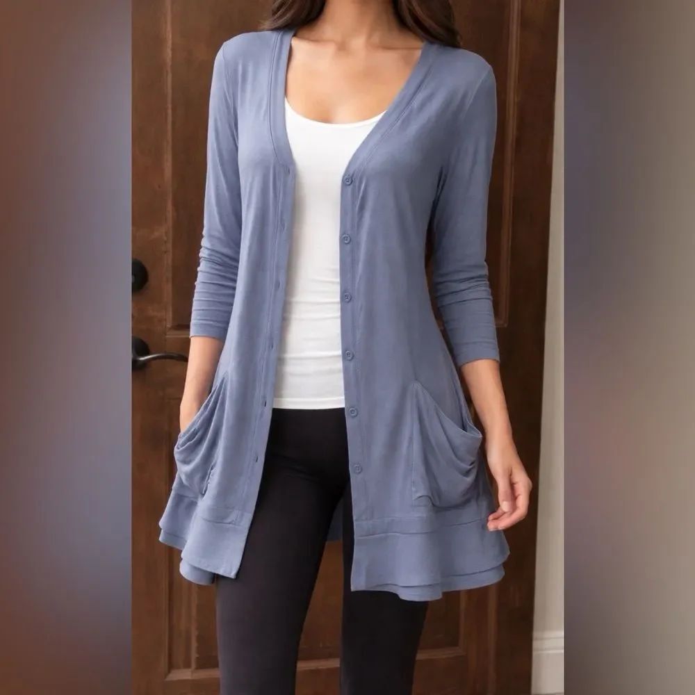 LOGO Dusty Blue Flounce Cardigan